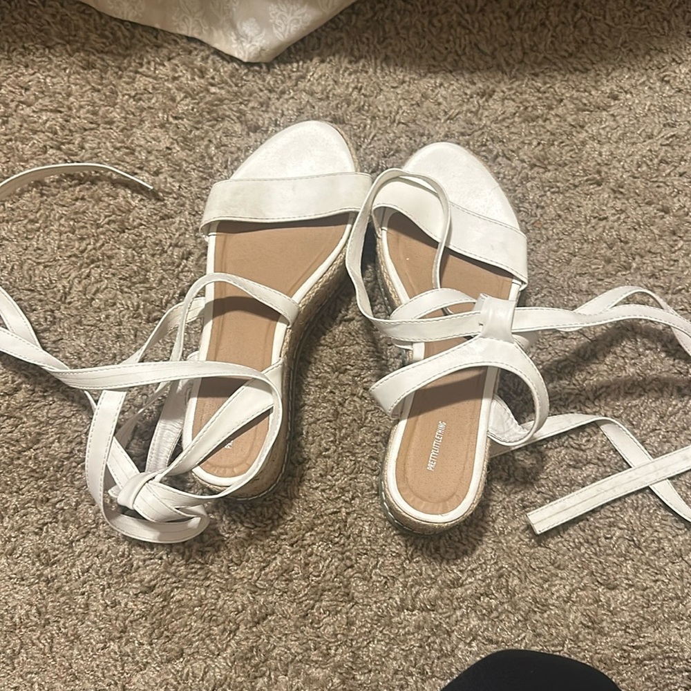 Pretty little thing white platform tie up sandals